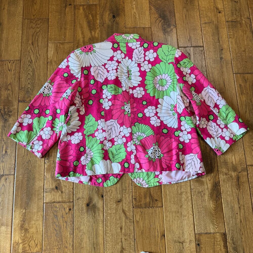 Giorgio Fiorlini Collection Linen Blend Pink Floral Blazer Jacket Women Plus 16W - Picture 6 of 6